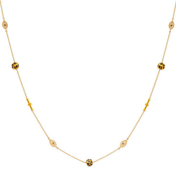 Diamond God Eye and Black Roundel Gold Necklace