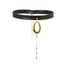 Black Leather Choker with Statement Gold Charm and Cascading Chain