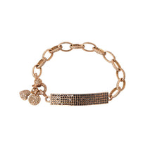 Chainlink Bracelet with Diamond Encrusted Plate and Charms