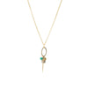 Long Necklace with Emerald, Diamond Encrusted Plate and Heart Charm