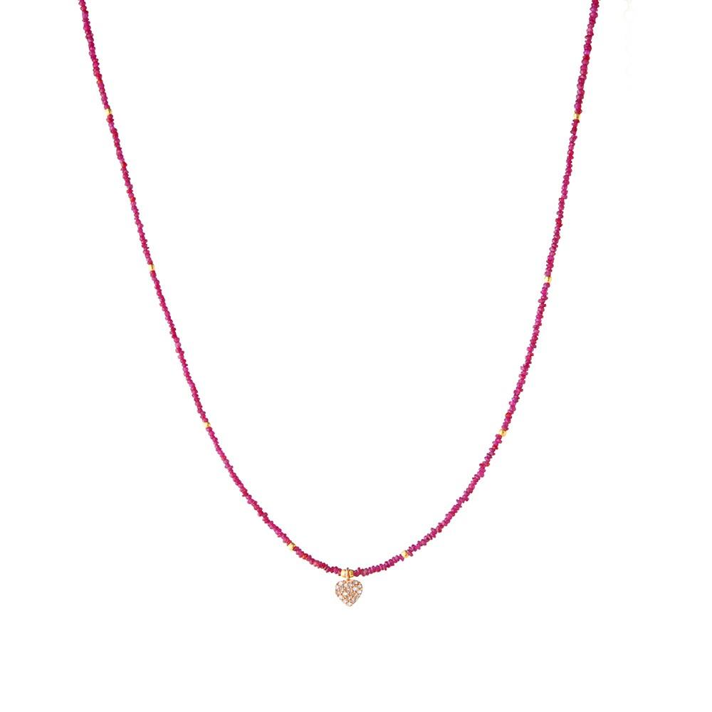 Ruby beaded necklace with diamond-encrusted heart