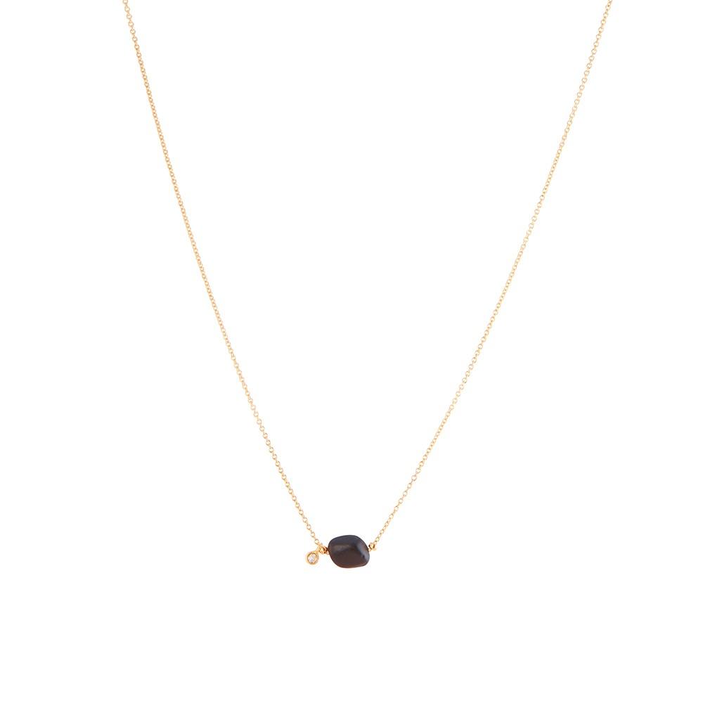 Gold Necklace with Black Tourmaline and Diamond Charms