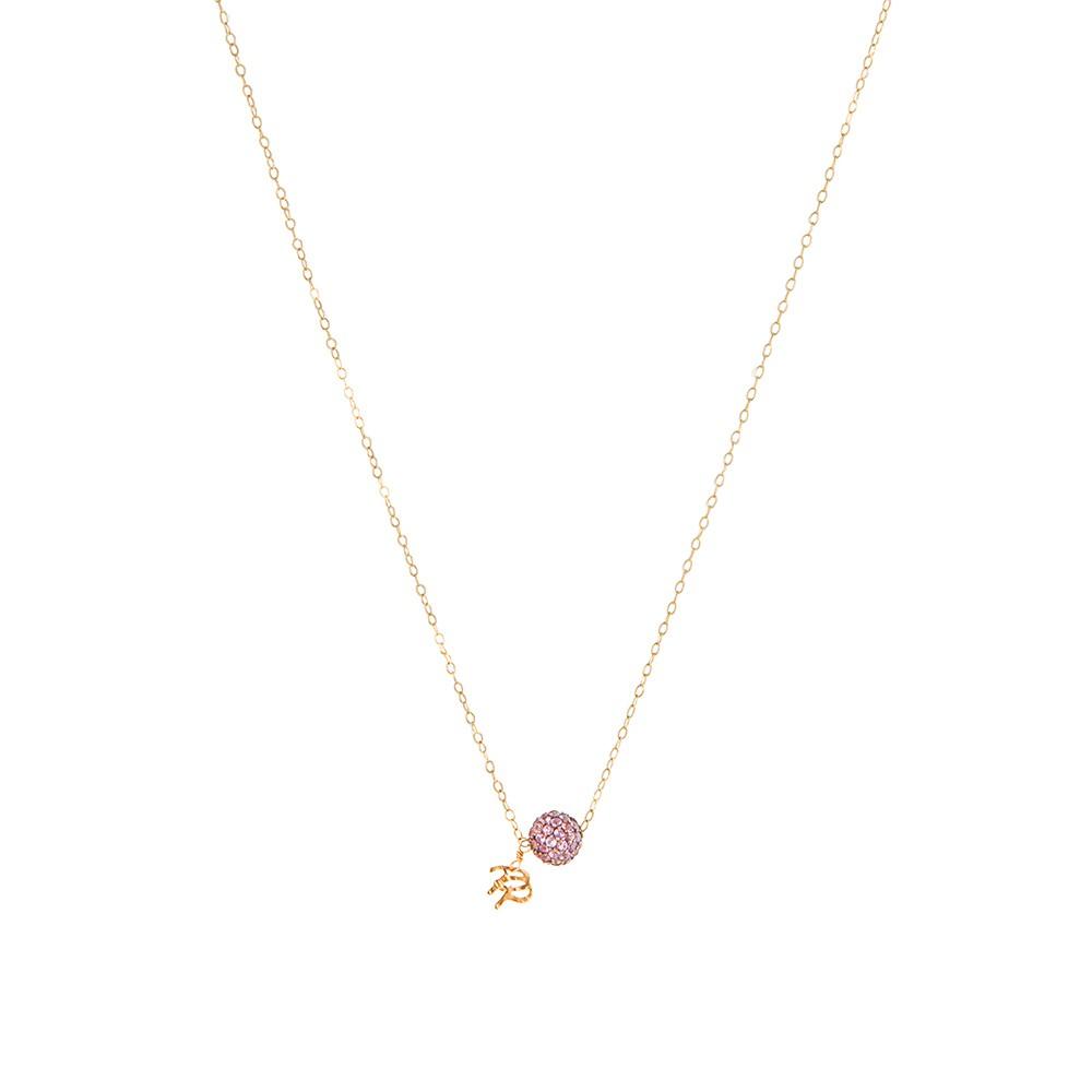 Gold Necklace with Pink Sapphire Round Charm