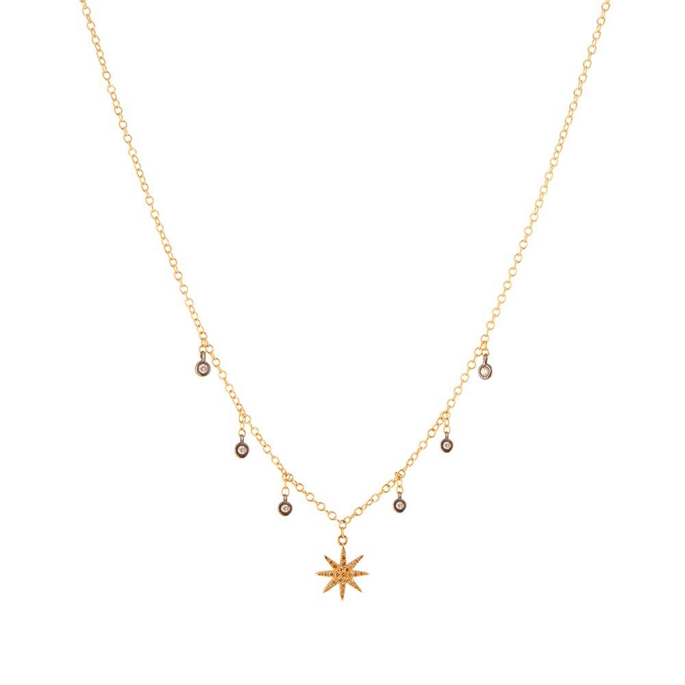 Gold Chain Necklace with Star Charm and Diamond Droplets