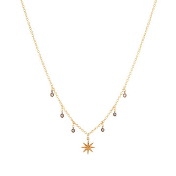 Gold Chain Necklace with Star Charm and Diamond Droplets