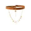 Caramel Brown Leather Choker with Cascading Chain and Diamond Charm