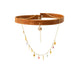 Caramel Brown Leather Choker with Cascading Chain and Diamond Charm