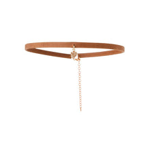 Caramel Leather Choker with Diamond Encrusted Heart Charm