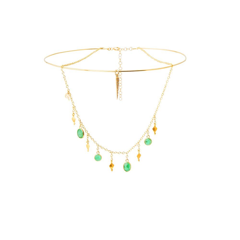 Choker with Cascading Emeralds and Spike Charm