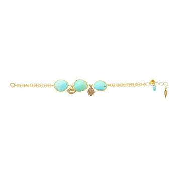 Gold and Turquoise Bracelet with Diamond Encrusted Charms