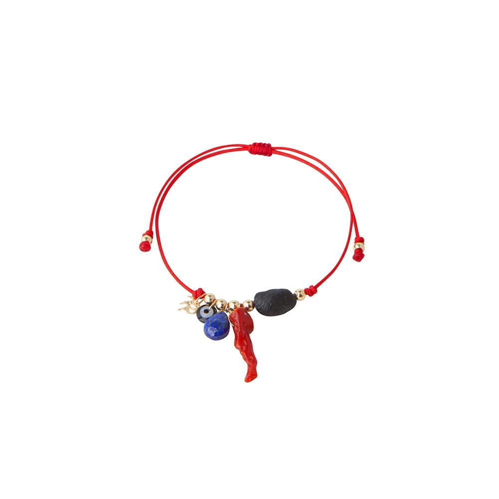 Red string bracelet with protective charms