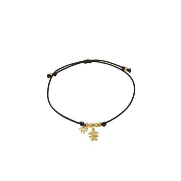 Black String Bracelet with Diamond-Encrusted Girl Charm