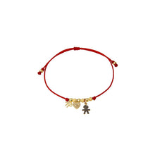 Red string bracelet with boy and heart charms