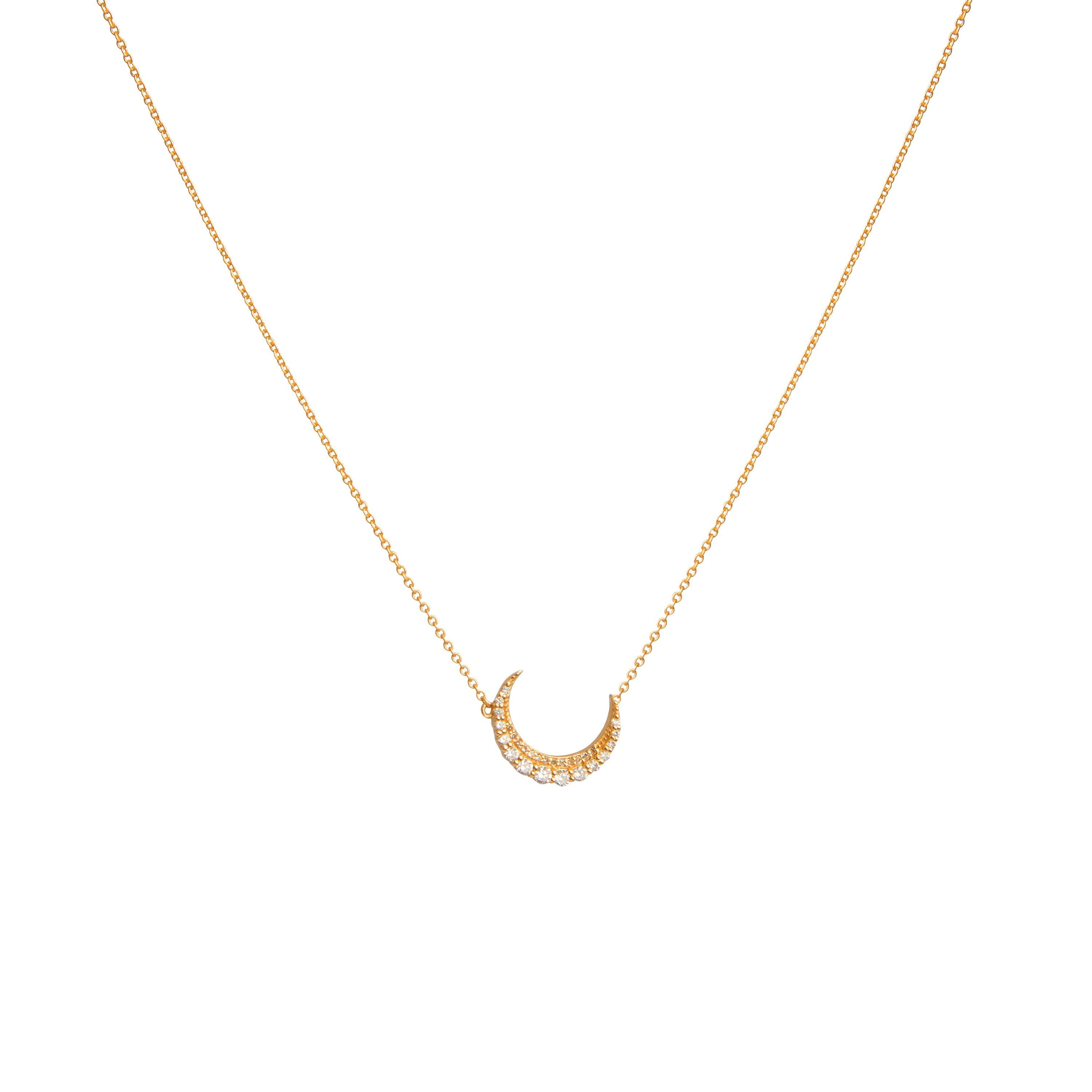 Gold Diamond Crescent Moon Necklace