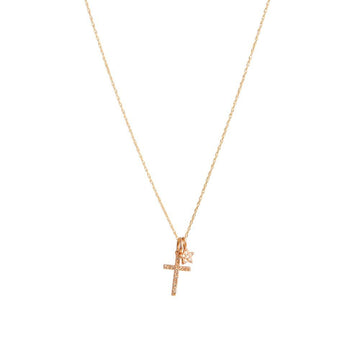 Rose Gold Diamond Encrusted Cross and Star Charm Necklace