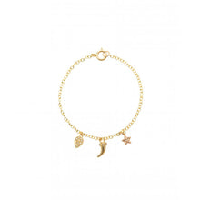 Gold Bracelet with Diamond Drop, Horn and Heart Charms