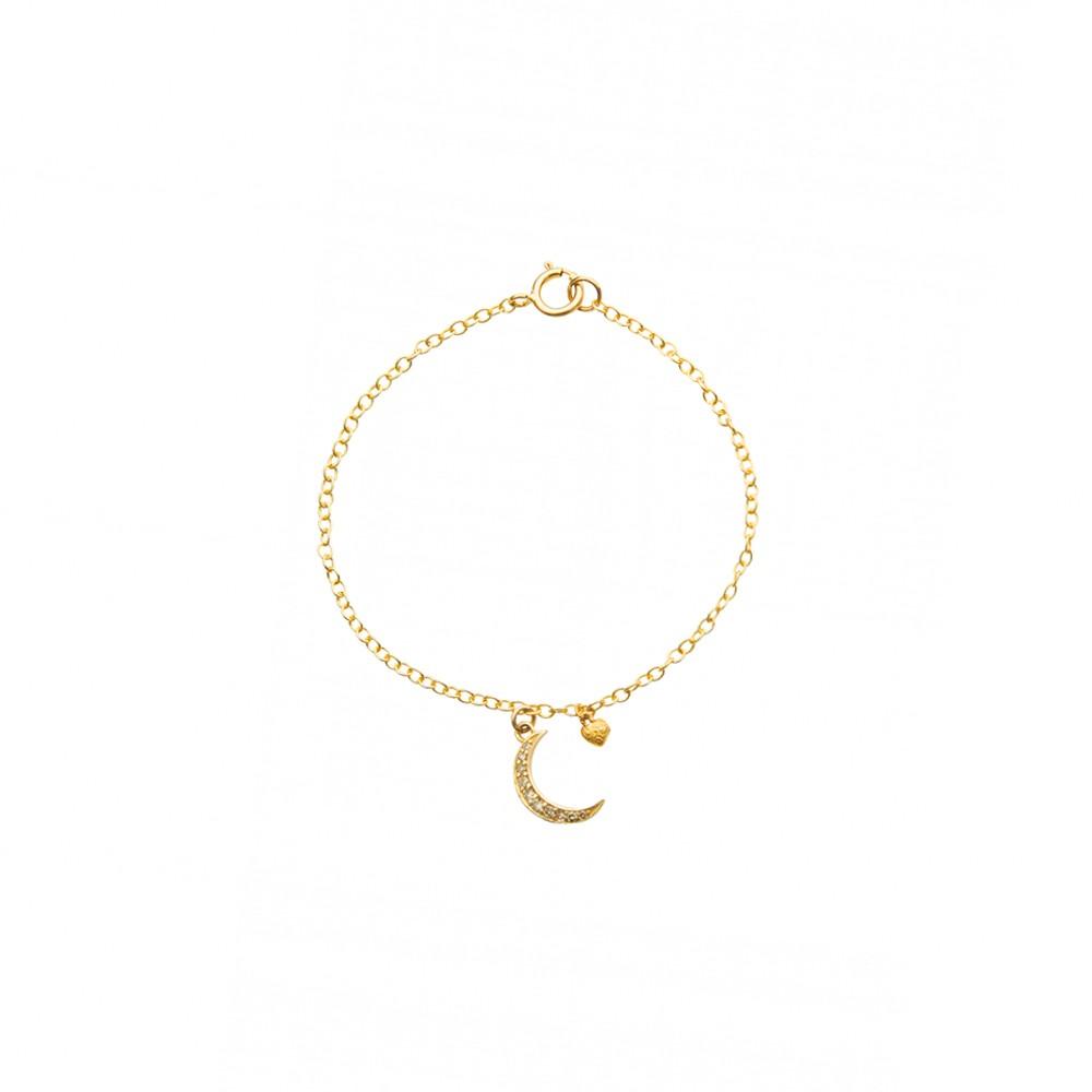 Diamond Encrusted Half Moon Charm Gold Bracelet