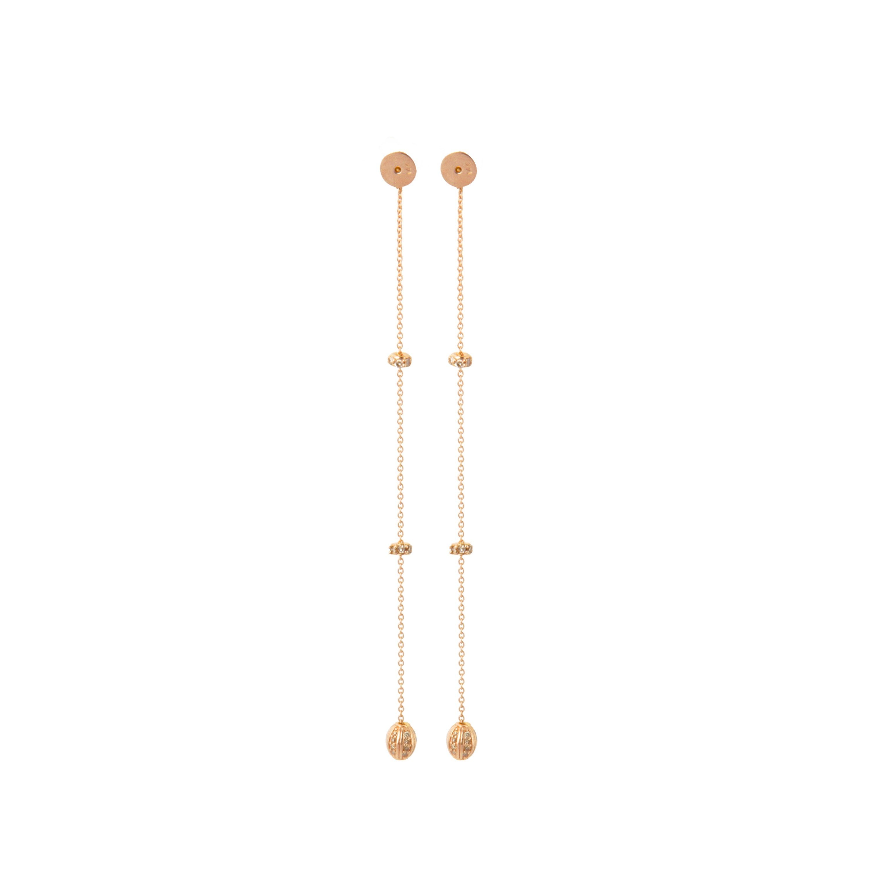 Long Gold Chain with Diamond Orbs Drop Earrings