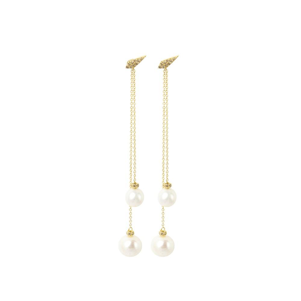 Double Long Drop Pearl Earrings