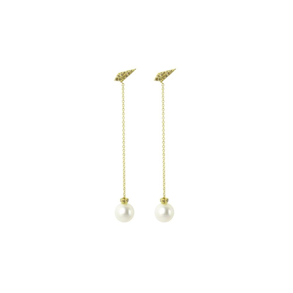 Long Drop Pearl Earrings with Leaf Stud Details