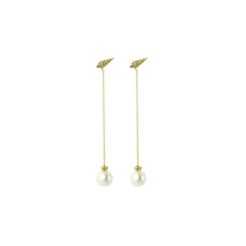 Long Drop Pearl Earrings with Leaf Stud Details
