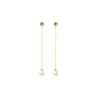 Long Drop Pearl Earrings with Leaf Stud Details