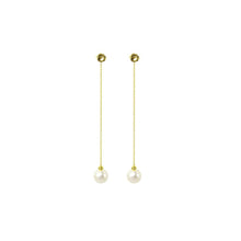 Long Drop Pearl Earrings with Leaf Stud Details