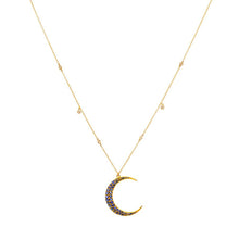 Blue Sapphire Crescent & Diamonds Necklace