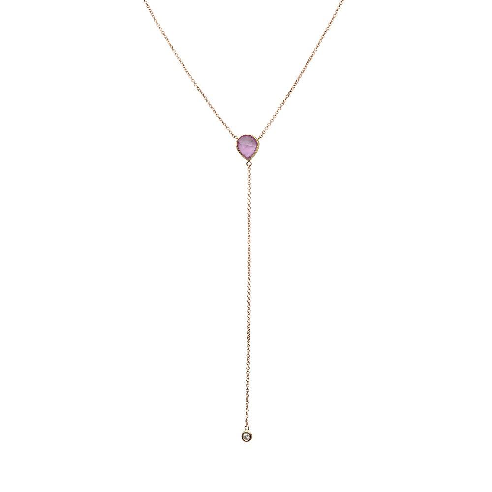 Gold Drop Sapphire and Diamond Droplet Necklace