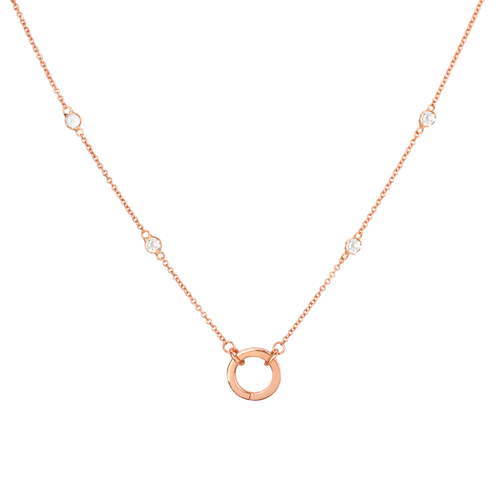 Solid Gold Open and Close Clasp Necklace with Clear topaz