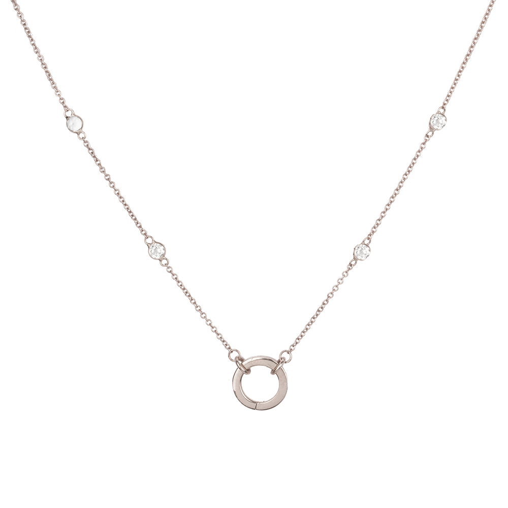 Solid Gold Open and Close Clasp Necklace with Clear topaz