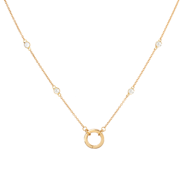 Solid Gold Open and Close Clasp Necklace with Clear topaz