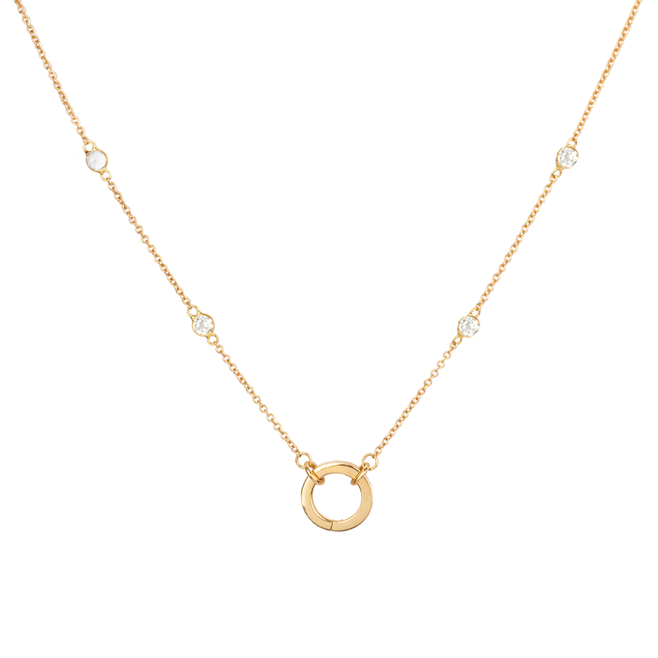 Solid Gold Open and Close Clasp Necklace with Clear topaz