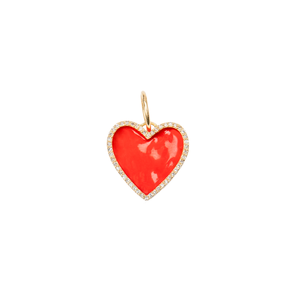 Large Enamel Red Heart with Diamonds