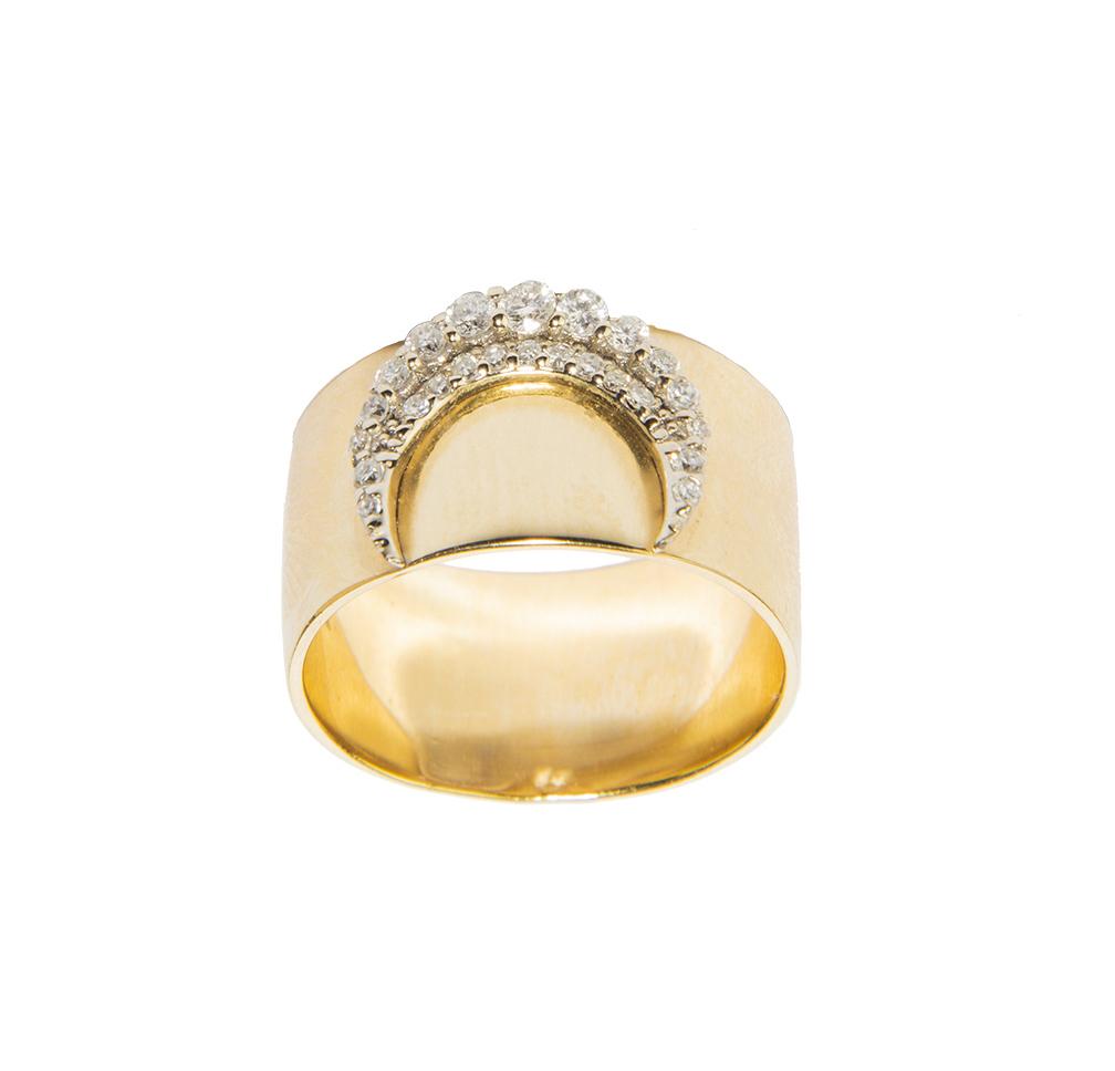 Gold Band Diamond Crescent Ring