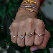 Gold Chain Ring with Diamond Encrusted Heart