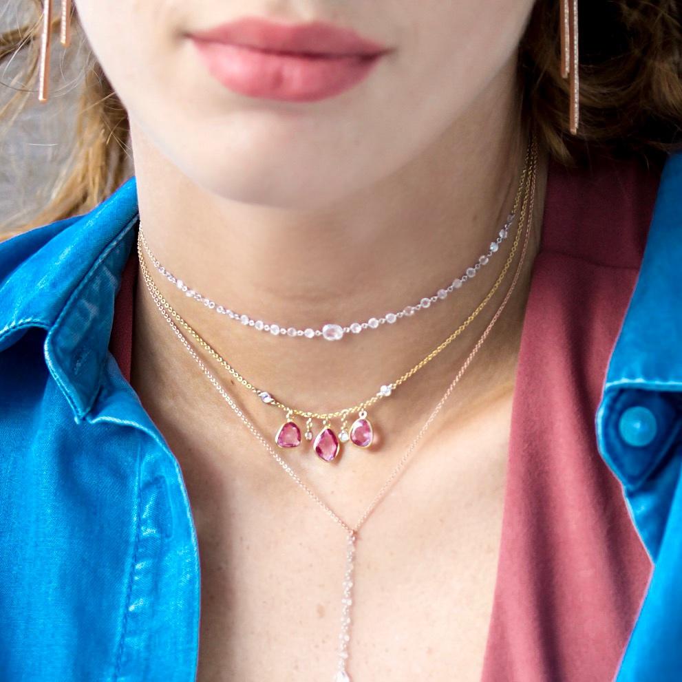Pink Sapphire and Beveled Diamonds Necklace