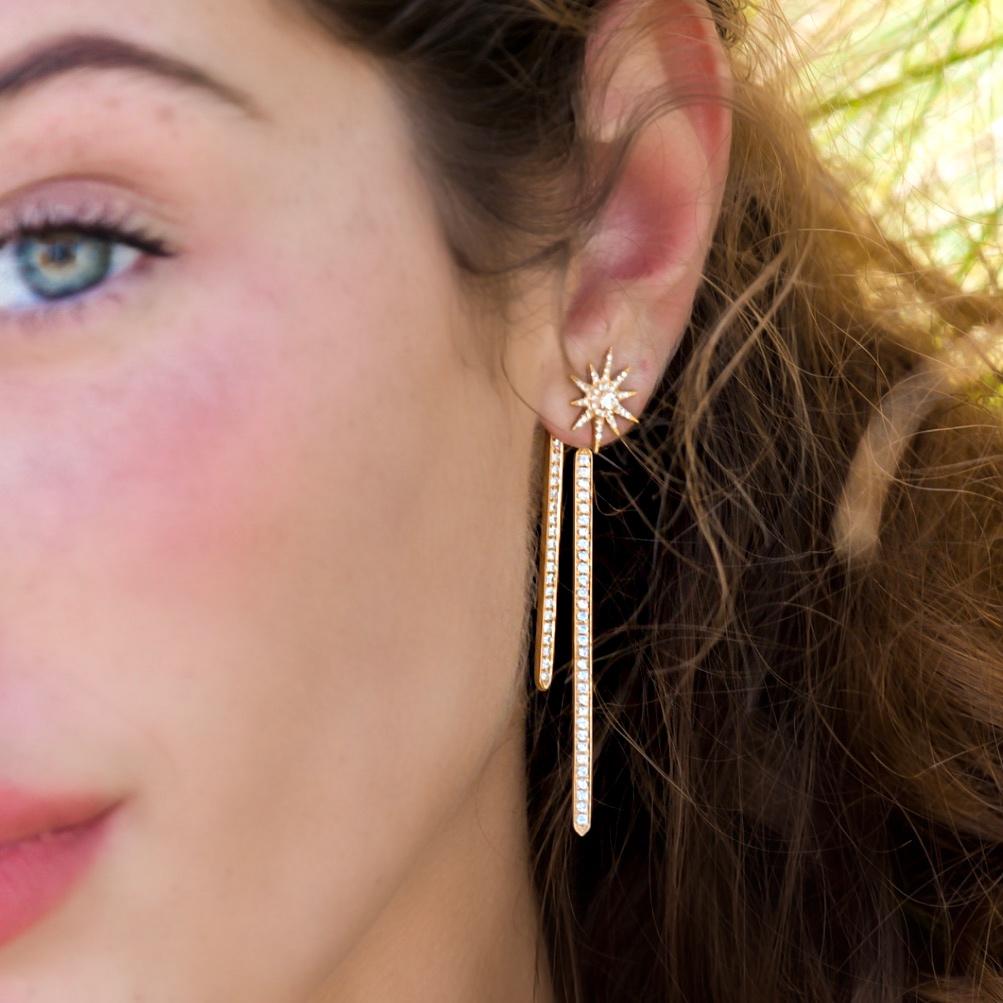 Double Star Burst Diamond Drop Earrings